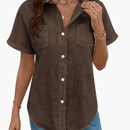 Damen Kurzarm Bluse mit Vogel-Print – Stilvolle Freizeit Hemdbluse für Alltag & Büro