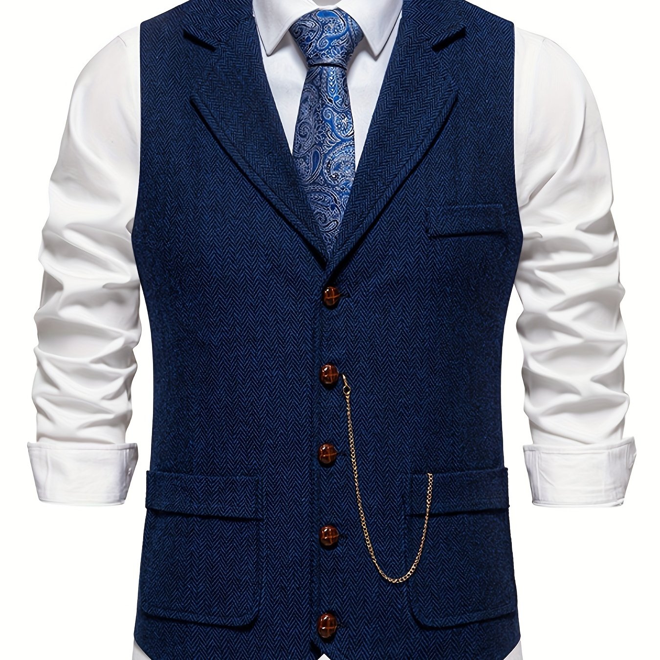 Herren Weste im Vintage-Stil mit Reverskragen und Taschenuhr-Kette