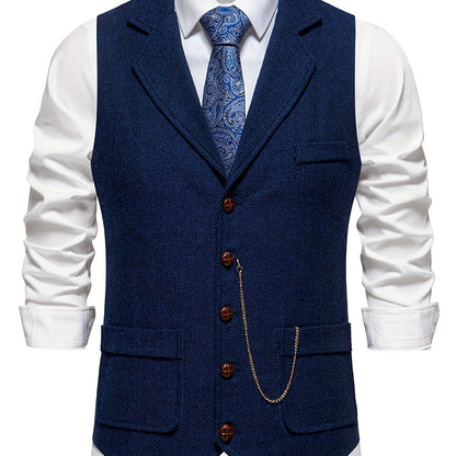 Herren Weste im Vintage-Stil mit Reverskragen und Taschenuhr-Kette