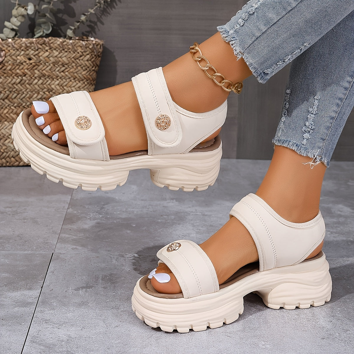 Damen Plateausandalen mit Klettverschluss – Modische Sommer-Sandalen für Alltag und Freizeit