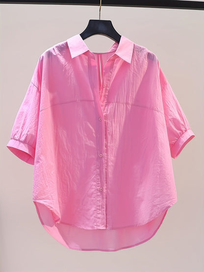 Damen Oversize Bluse mit Knopfleiste und High-Low Saum – Lässiger Business-Look