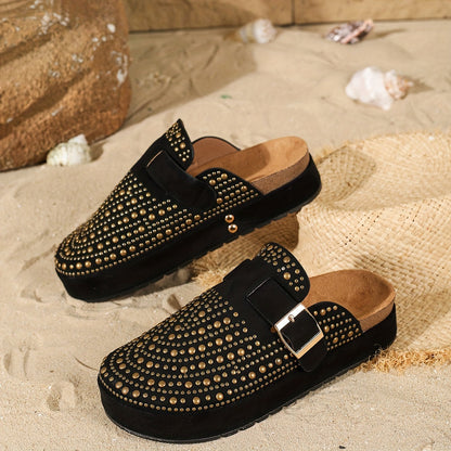 Damen Plateau Clogs mit Nieten für modische Freizeitlooks