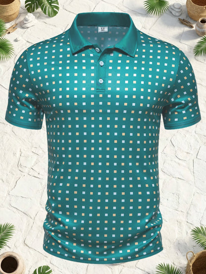 Herren Poloshirt mit modernem geometrischem Muster – Stilvolles Freizeit- und Business-Outfit