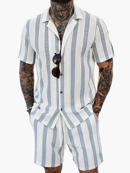 Herren Sommer Set – Gestreiftes Kurzarmhemd & Shorts, Lässig, Ideal für Urlaub & Freizeit
