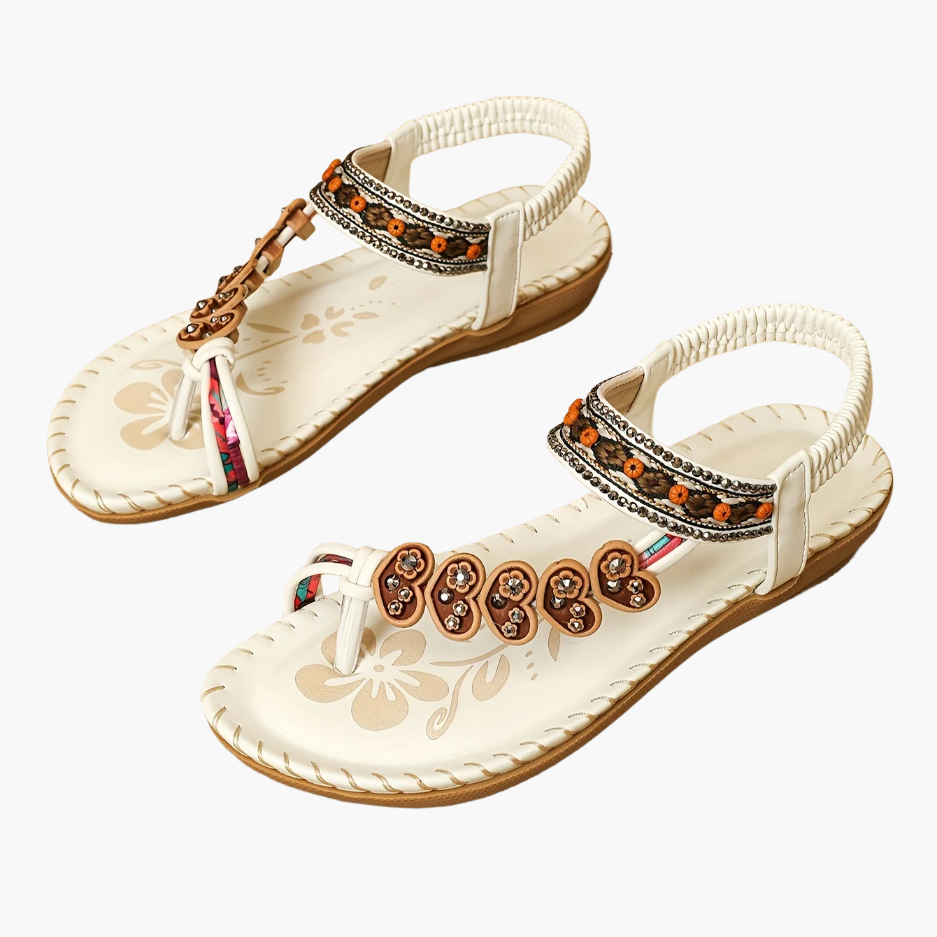 Damen Sandalen im Boho-Stil mit Ethno-Perlen – Bequeme Sommerschuhe für Freizeit und Urlaub