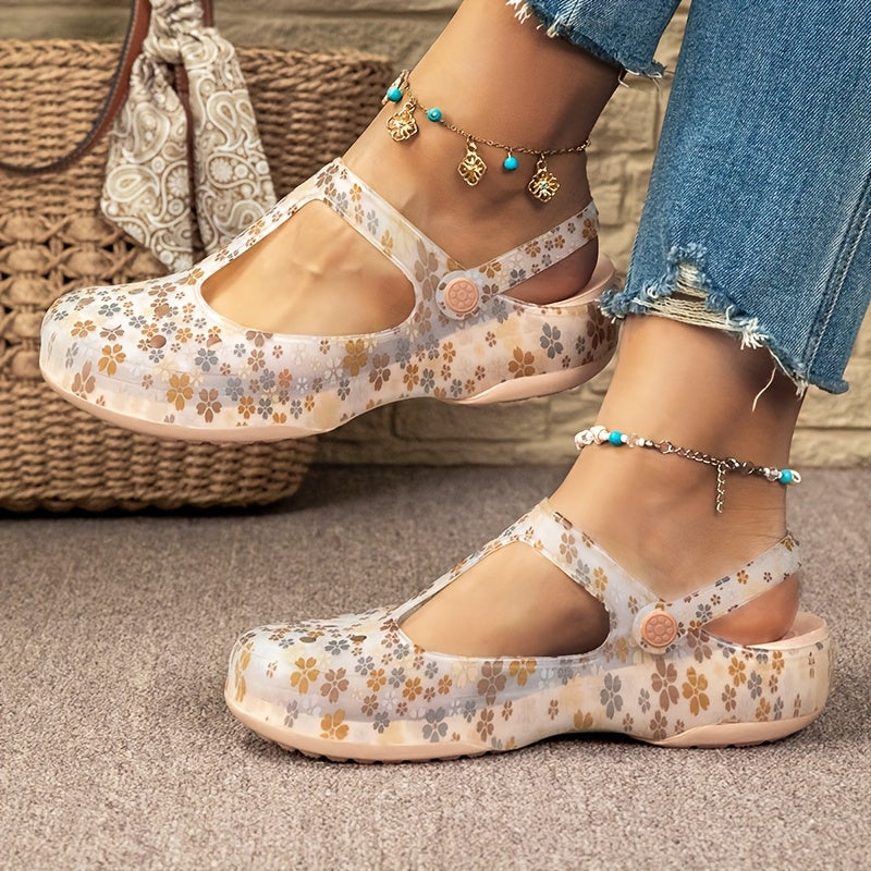 Damen Komfort-Sommerschuhe mit Blumendruck und Riemchen – Bequeme Freizeit Mary Janes