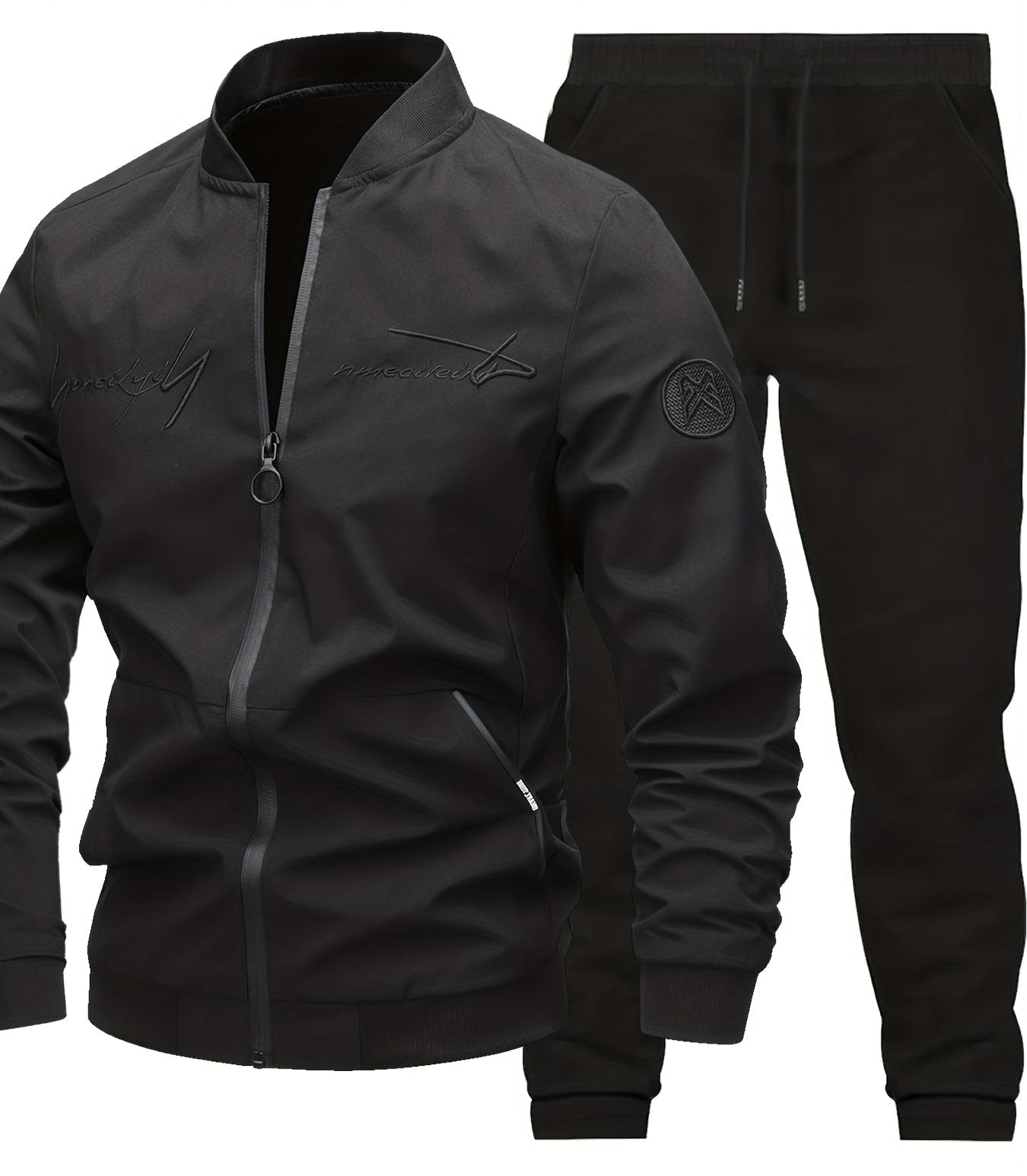 Herren Freizeit Bomberjacke mit Stickerei und Jogginghose Set – Moderner Streetstyle für Alltag und Ausgehen