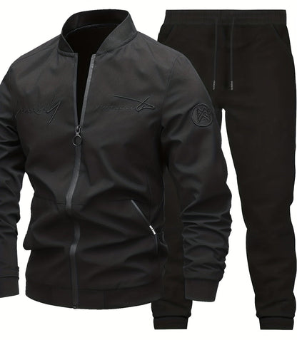 Herren Freizeit Bomberjacke mit Stickerei und Jogginghose Set – Moderner Streetstyle für Alltag und Ausgehen