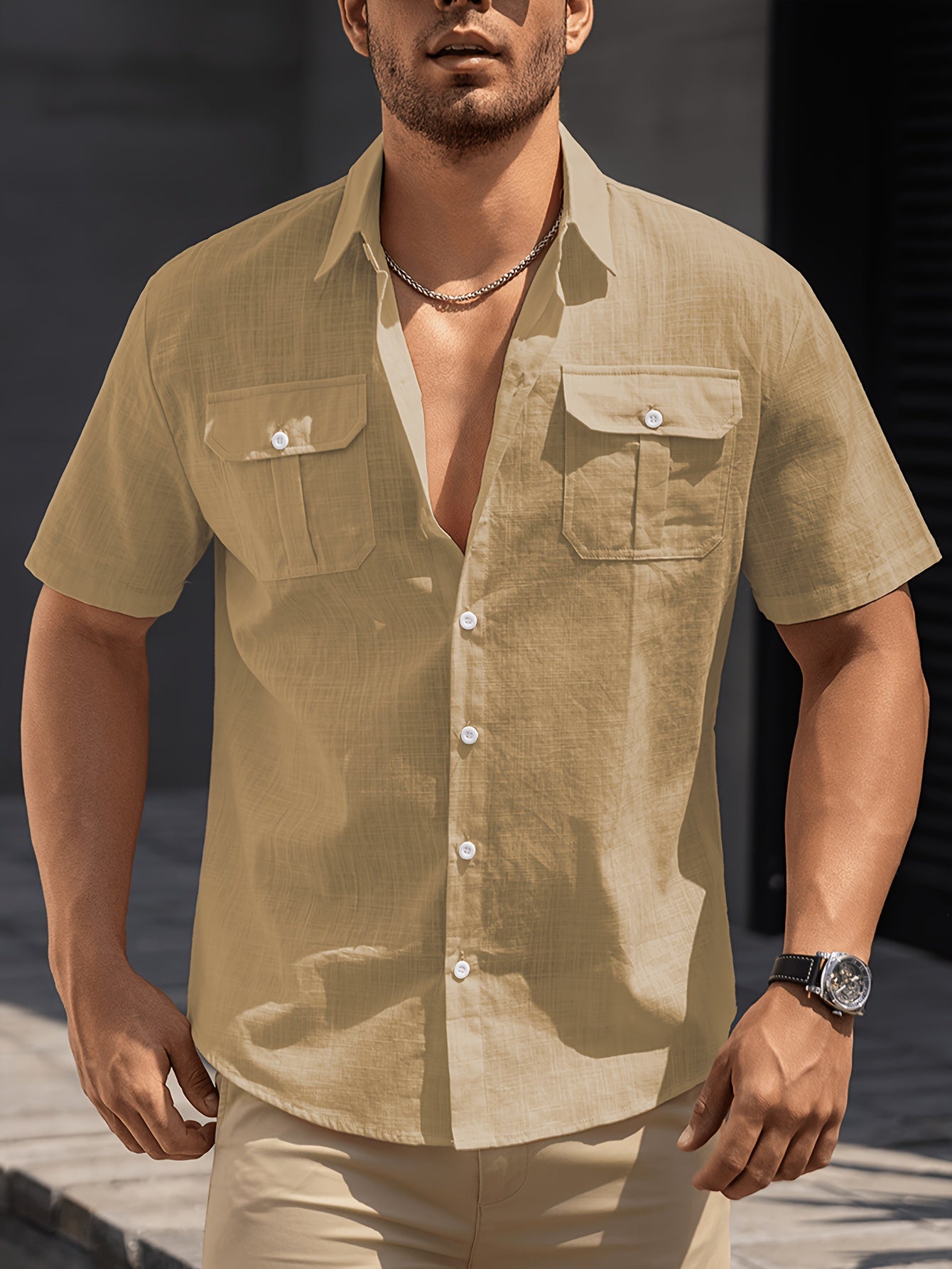 Herren Freizeit Kurzarm Hemd mit Brusttaschen – Sommer Stil für Alltag und Urlaub