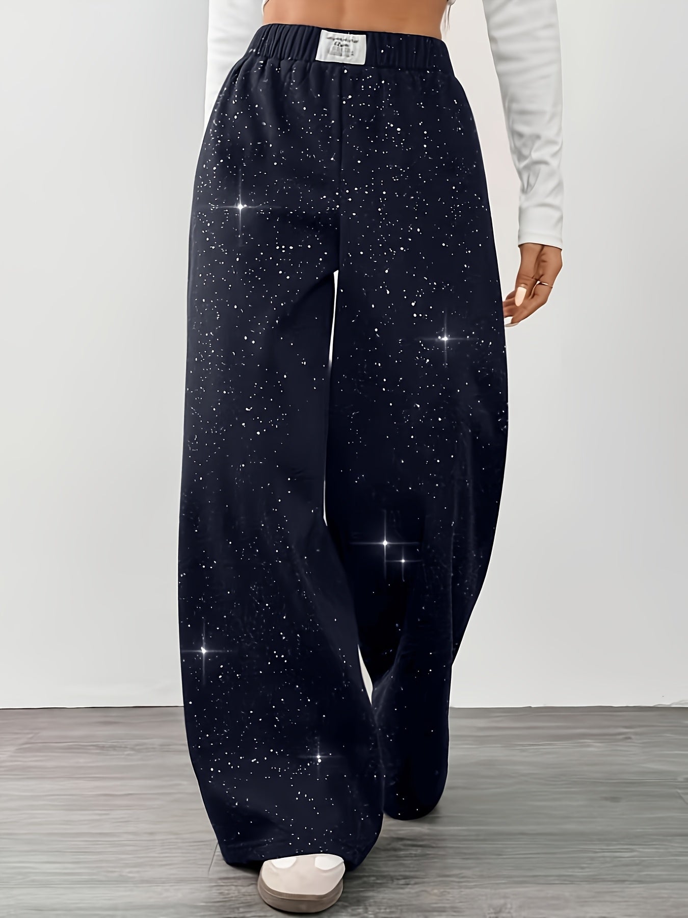 Damen Weite Jogginghose mit Sternenhimmel-Design für Freizeit und Streetwear