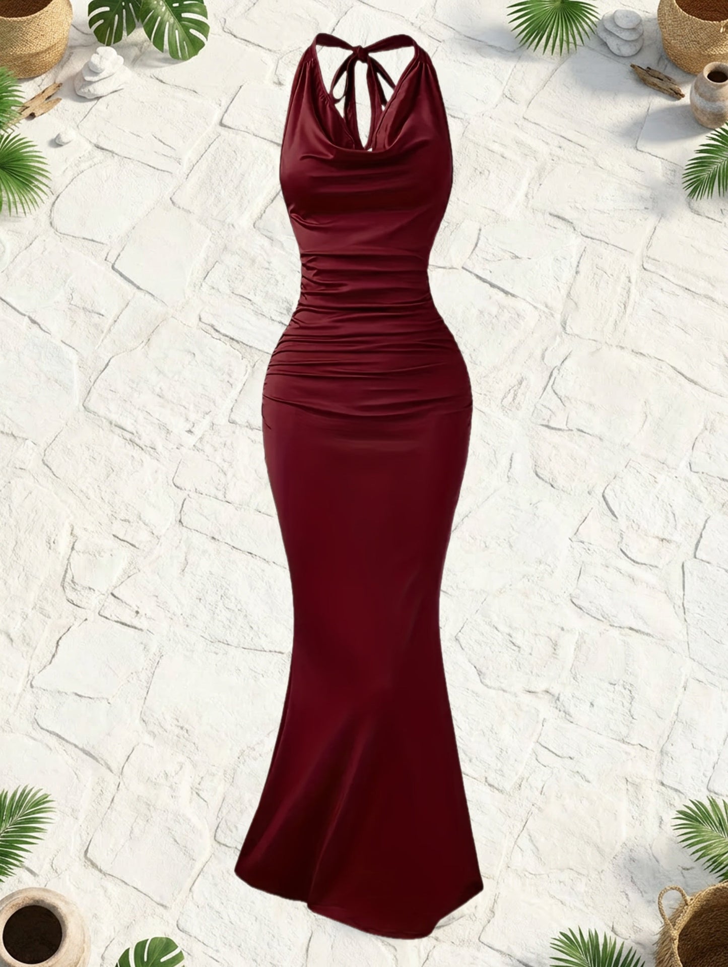 Damen Abendkleid Elegantes Maxikleid mit Wasserfallausschnitt und Rückenfrei für besondere Anlässe
