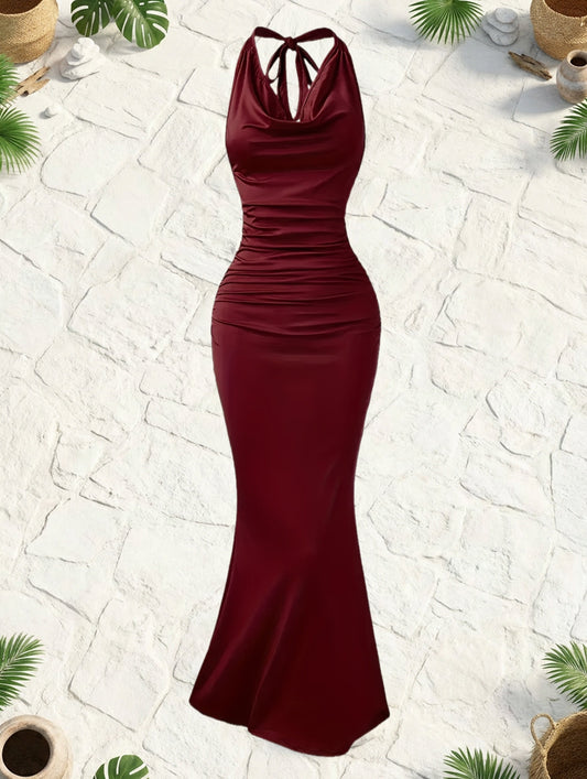 Damen Abendkleid Elegantes Maxikleid mit Wasserfallausschnitt und Rückenfrei für besondere Anlässe