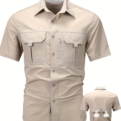 Herren Outdoor Kurzarmhemd mit Belüftung und praktischen Taschen – Funktionelles Freizeithemd