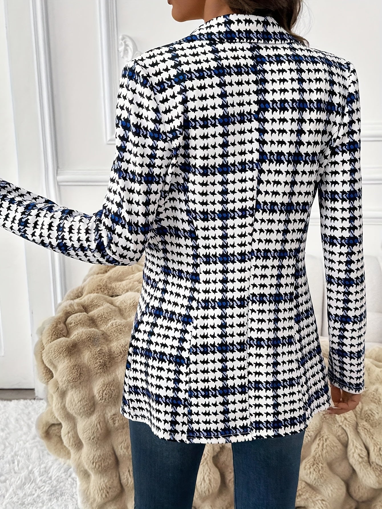 Damen Eleganter Hahnentritt Blazer für Büro und Freizeit