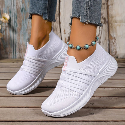 Damen Slip-On Sneakers Freizeit Bequeme Low-Top Schuhe mit Streifen-Design