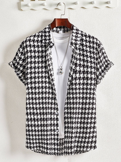 Herren Kurzarm Resort-Hemd mit geometrischem Muster – Modernes Freizeitshirt für stilbewusste Outfits