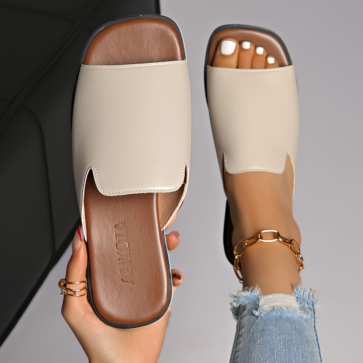 Damen Slip-On Sandalen mit eckiger Spitze – Moderner Look für Alltag und Freizeit