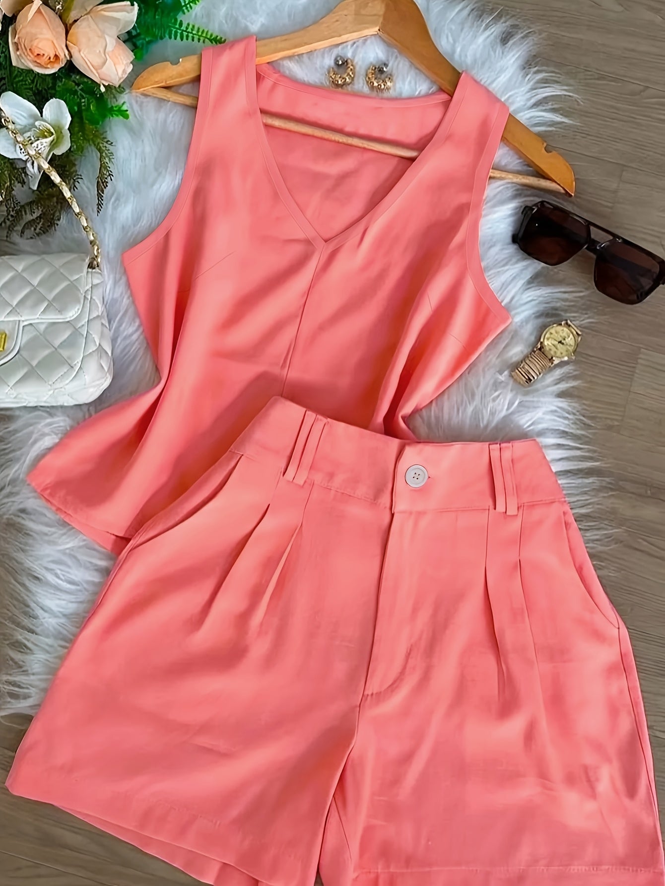 Damen Sommer Set – Elegantes ärmelloses Top und High-Waist Shorts, Casual Chic für Alltag & Urlaub