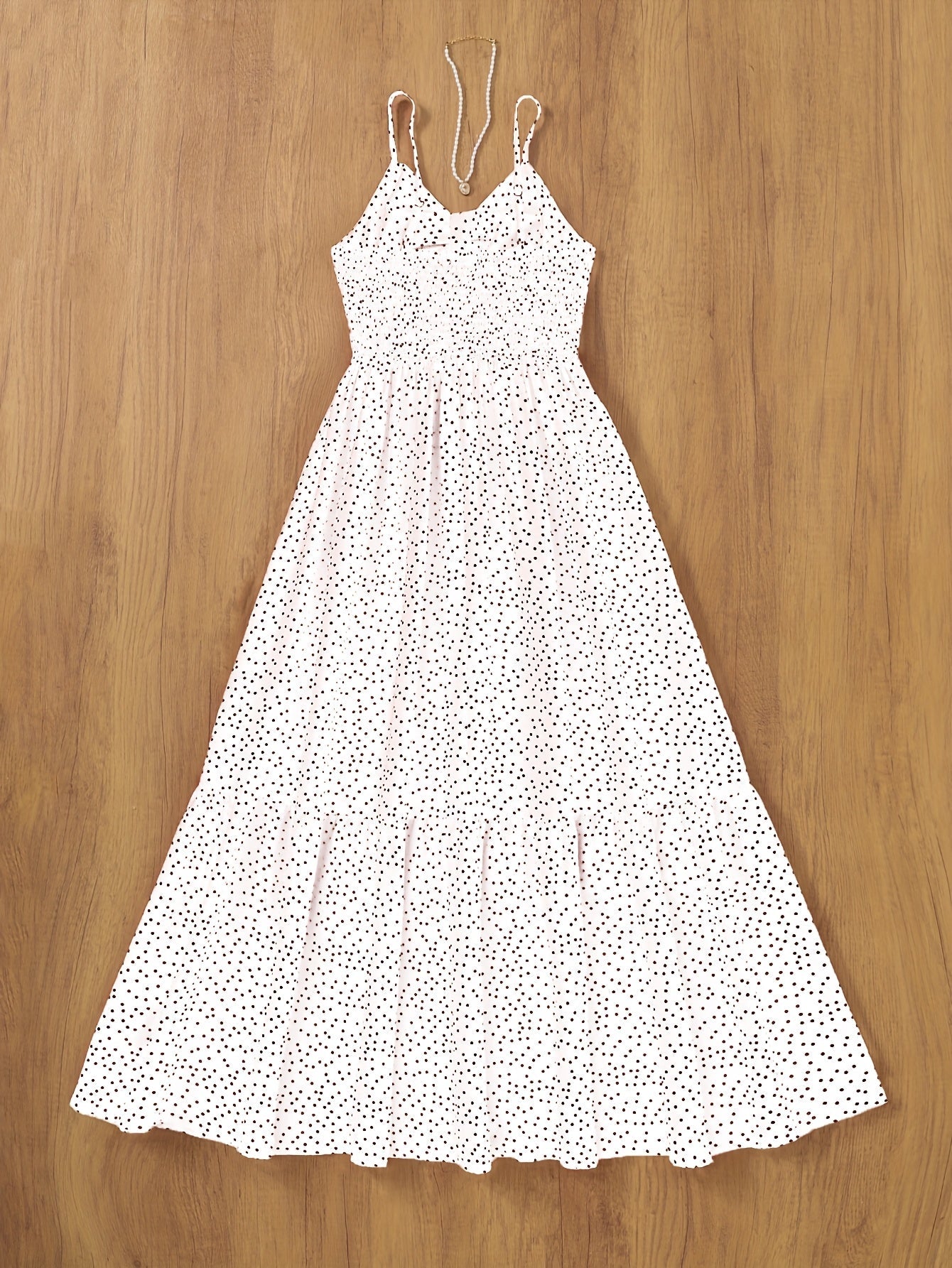 Damen Maxikleid Polka-Dot mit Rüschenrock und Spaghettiträgern – Vintage-inspiriertes Sommerkleid für besondere Anlässe