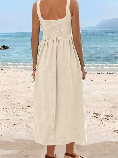 Damen Sommer-Midikleid Urlaub Stil ärmellos Fit & Flare