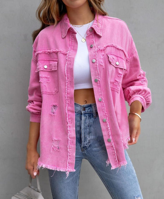Natasha – Übergroße Damen-Jeansjacke mit Fransen