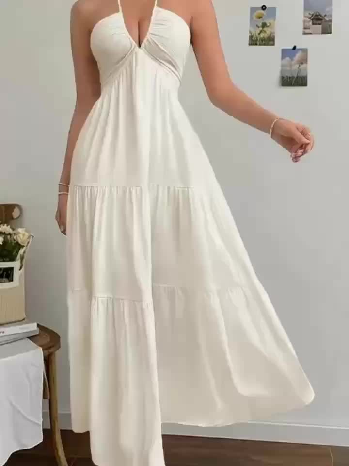 Damen Maxikleid Elegant mit Neckholder und A-Linien-Schnitt – Stilvolles Sommerkleid für besondere Anlässe