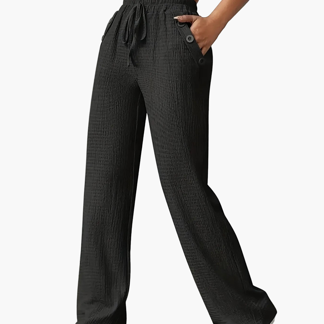 Damen Freizeithose mit weitem Bein und Knopfdetails – Stilvolle Loungehose für Alltag und Freizeit