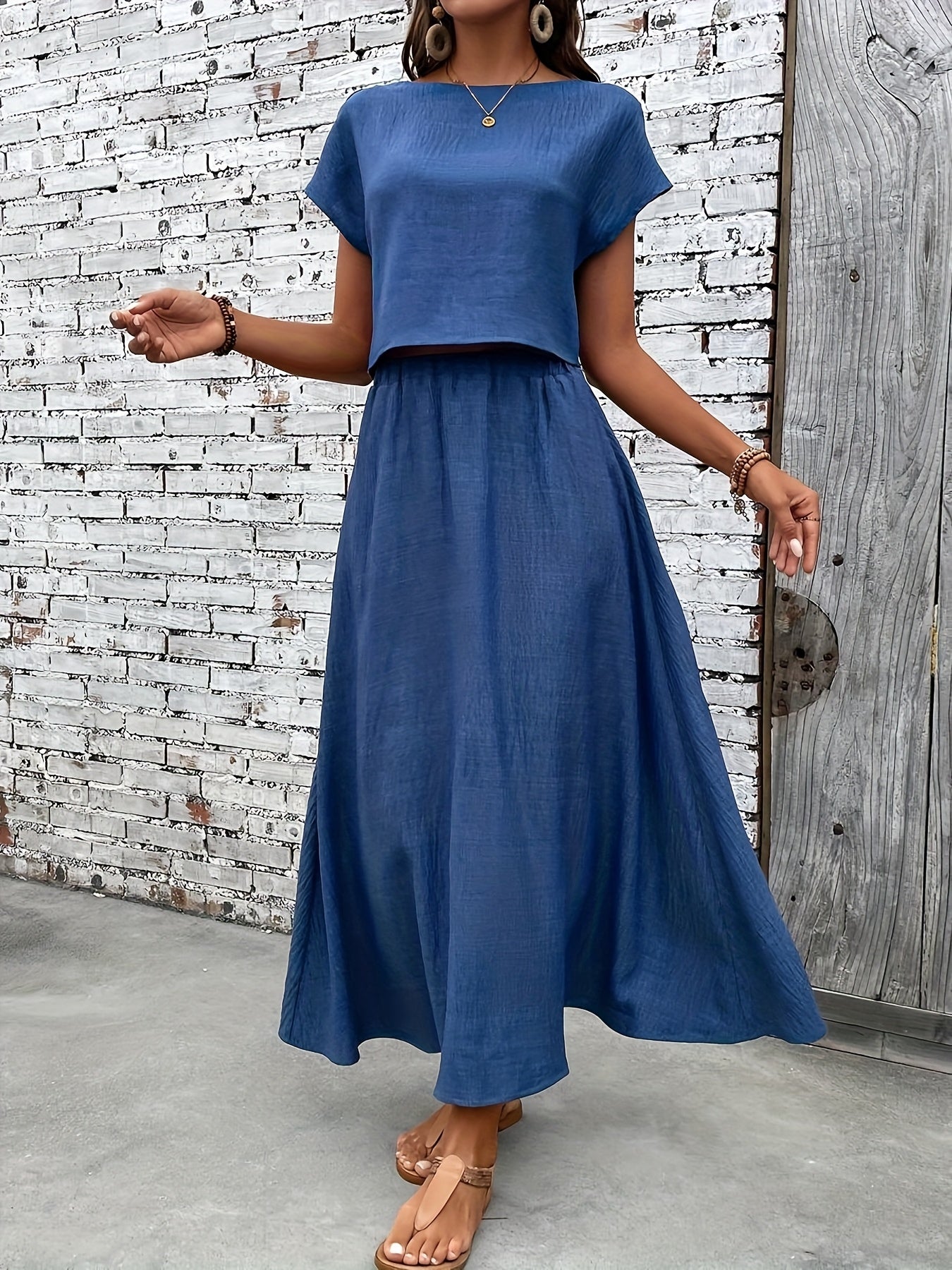Damen Zweiteiliges Set Elegantes Crop Top und Maxirock für Alltag und besondere Anlässe