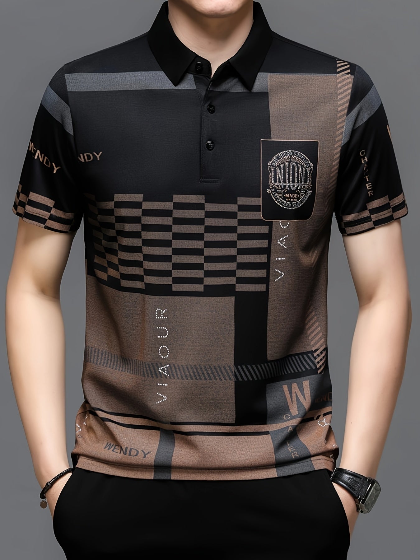 Herren Poloshirt mit modernem Grafikmuster und klassischem Kragen – Stilvolles Kurzarmshirt für Alltag und Freizeit