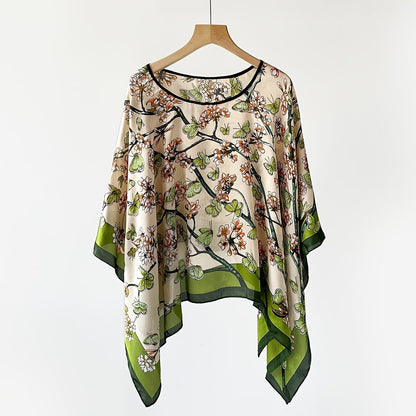 Damen Elegante Boho Tunika – Luftiges Strandponcho mit Blumenmuster, Ideal für Urlaub & Freizeit