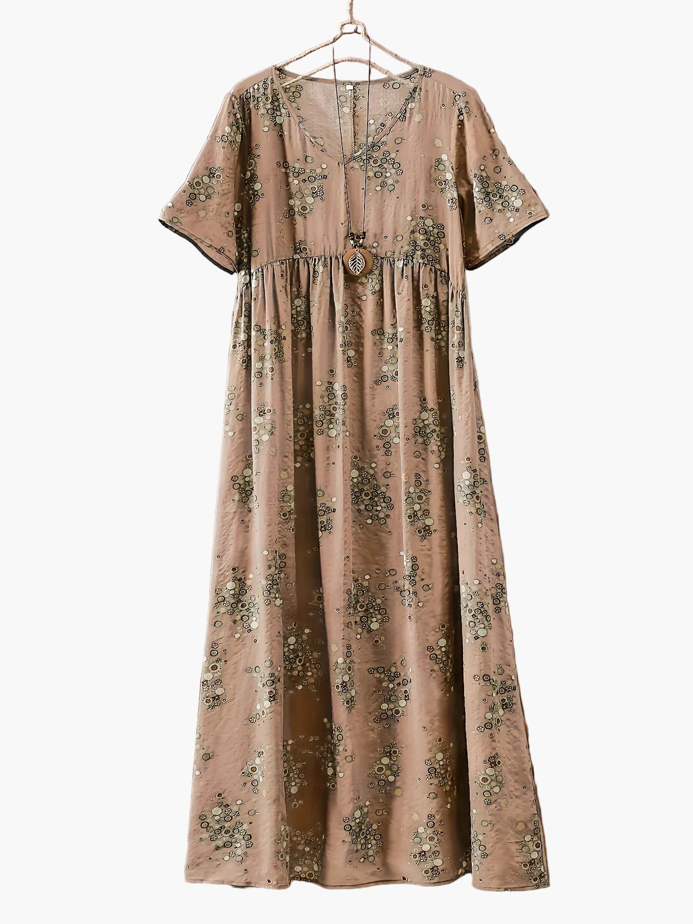 Damen Maxikleid Boho-Stil Vintage Tunika Sommerkleid mit Blumenmuster