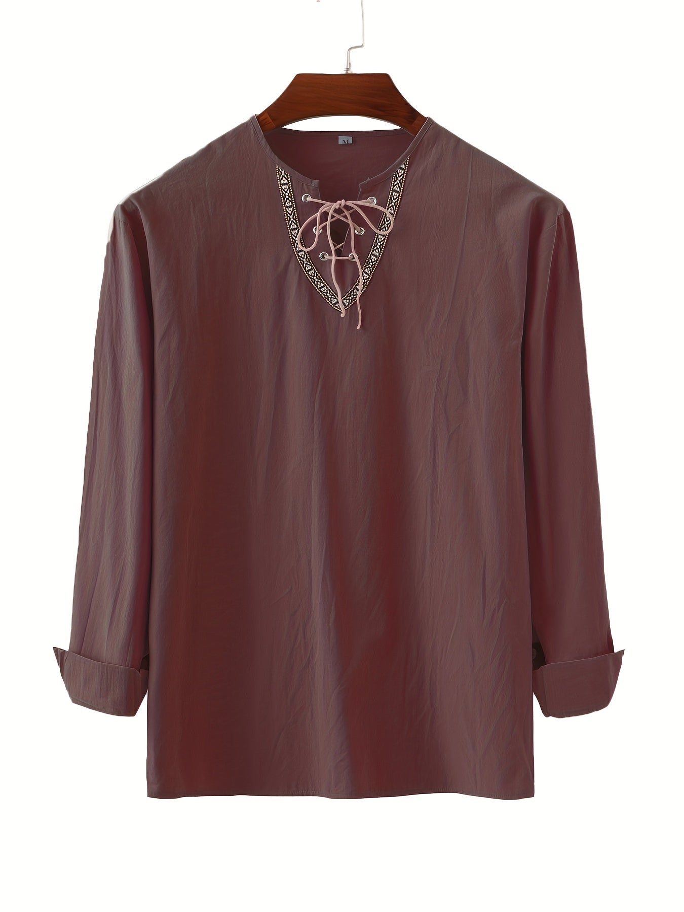Herren Vintage Tunika mit Schnürung und geometrischer Stickerei – Freizeit & Alltag