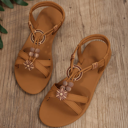 Damen Sommerschuhe – Boho Sandalen mit Blumenverzierung für Alltag & Freizeit