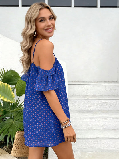 Damen Sommer Minikleid im Boho-Stil mit Spaghettiträgern und Blumenmuster – Lässig und Feminin für Alltag & Urlaub