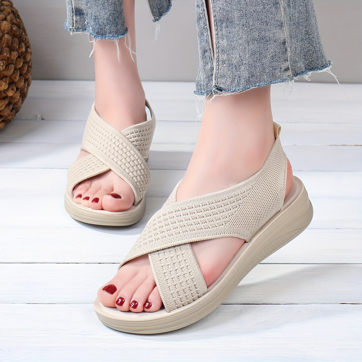 Damen Komfort-Slingback-Sandalen mit Kreuzriemen für Alltag und Freizeit
