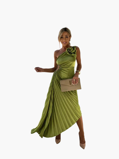Damen Elegantes One-Shoulder Plissee-Kleid – Festliches Abendkleid für besondere Anlässe