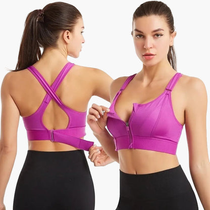 Damen Sport-BH mit Frontreißverschluss und Kreuzrücken – Starker Halt für Fitness, Yoga & Training