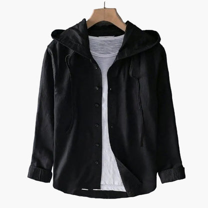 Herren Veganes Leinen Hoodie Hemd – Lässiger Stil für Alltag und Freizeit