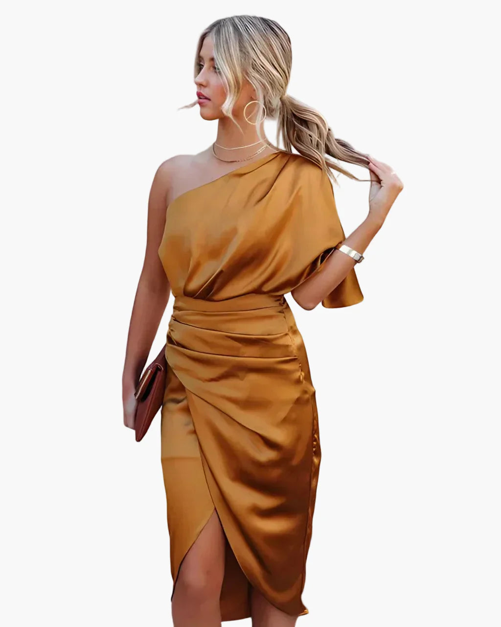 Damen Asymmetrisches Midi-Kleid für Abend & Party – Elegante One-Shoulder Silhouette