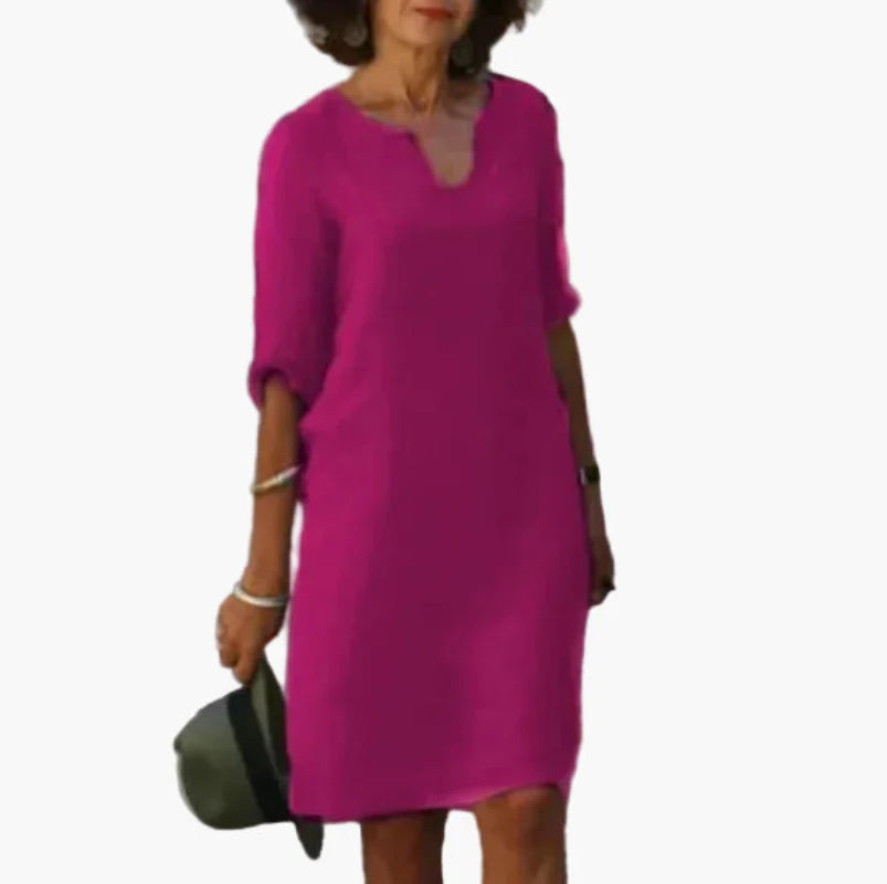 Damen Kleid mit V-Ausschnitt und 3/4-Ärmeln – Eleganter Freizeit- und Alltagsstil