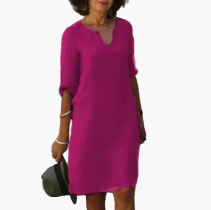 Damen Kleid mit V-Ausschnitt und 3/4-Ärmeln – Eleganter Freizeit- und Alltagsstil