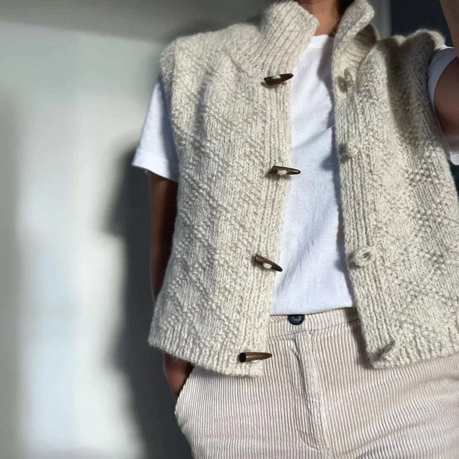Damen Strickweste im Vintage-Stil mit Holzknöpfen – Ideal für Lagenlooks und Alltag