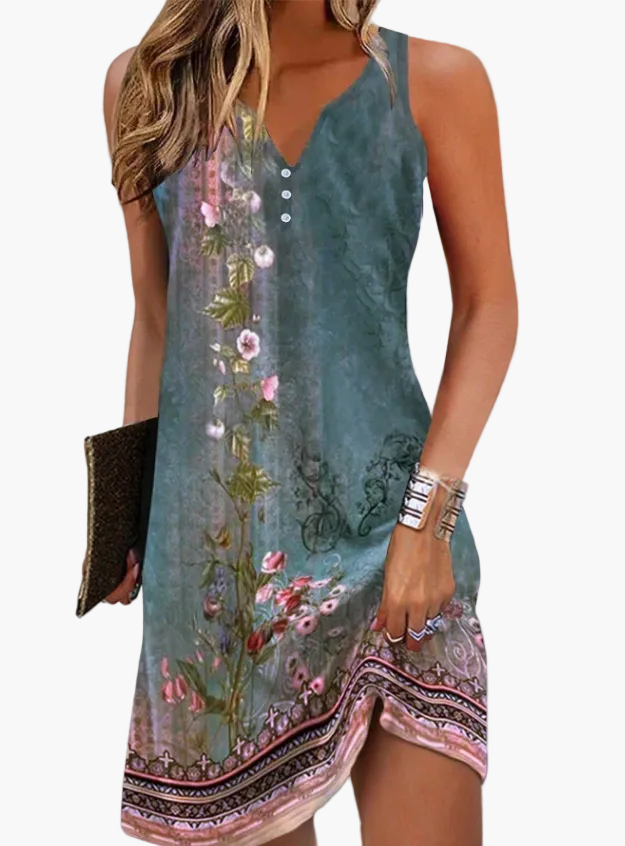 Damen Sommerkleid ärmellos mit abstraktem Kunstdruck – Freizeit & Eleganz
