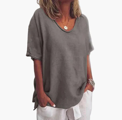 Damen Sommer Oversize Bluse – Lockeres Freizeitshirt mit V-Ausschnitt, Kurzarm, Ideal für Alltag & Urlaub