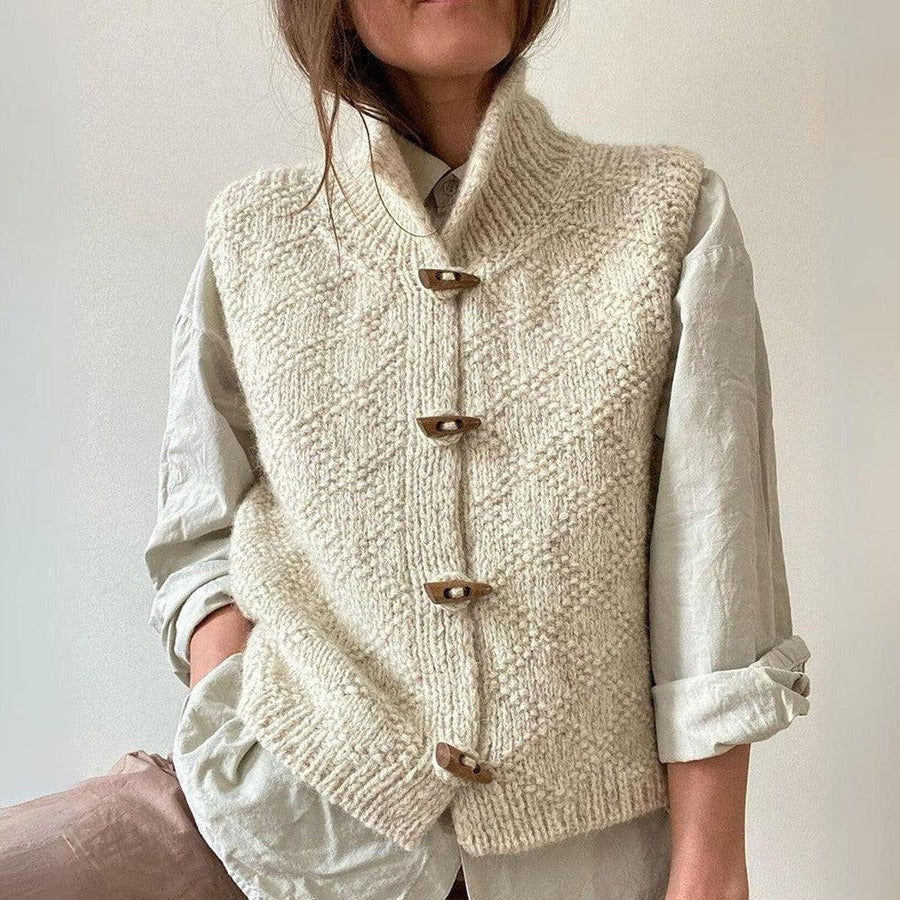 Damen Strickweste im Vintage-Stil mit Holzknöpfen – Ideal für Lagenlooks und Alltag