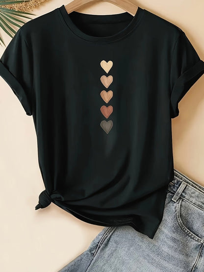 Damen T-Shirt mit Herz-Print – Lässiges Freizeitshirt für Alltag und Urlaub