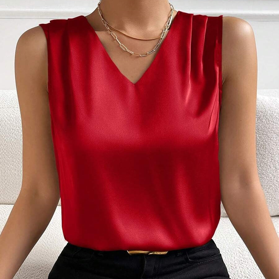 Damen Elegante Ärmellose Bluse mit V-Ausschnitt – Perfekt für Büro & Alltag