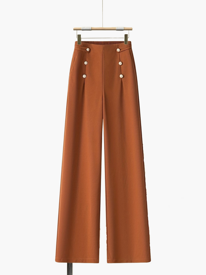 Damen Weitbein-Hosen mit Knopfleiste und elastischem Bund – Eleganter Freizeitstil