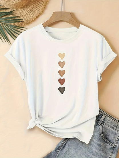 Damen T-Shirt mit Herz-Print – Lässiges Freizeitshirt für Alltag und Urlaub