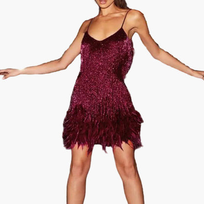 Damen Cocktailkleid mit Fransen und Federn – Elegantes Partykleid im 20er-Jahre-Stil für besondere Anlässe